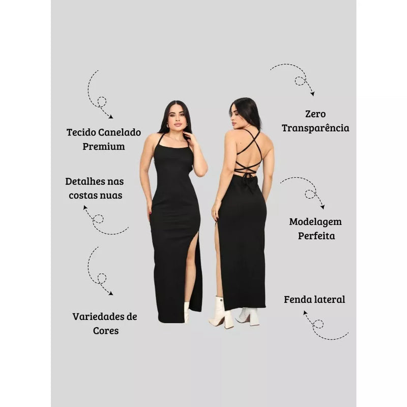 Vestido canelado longo